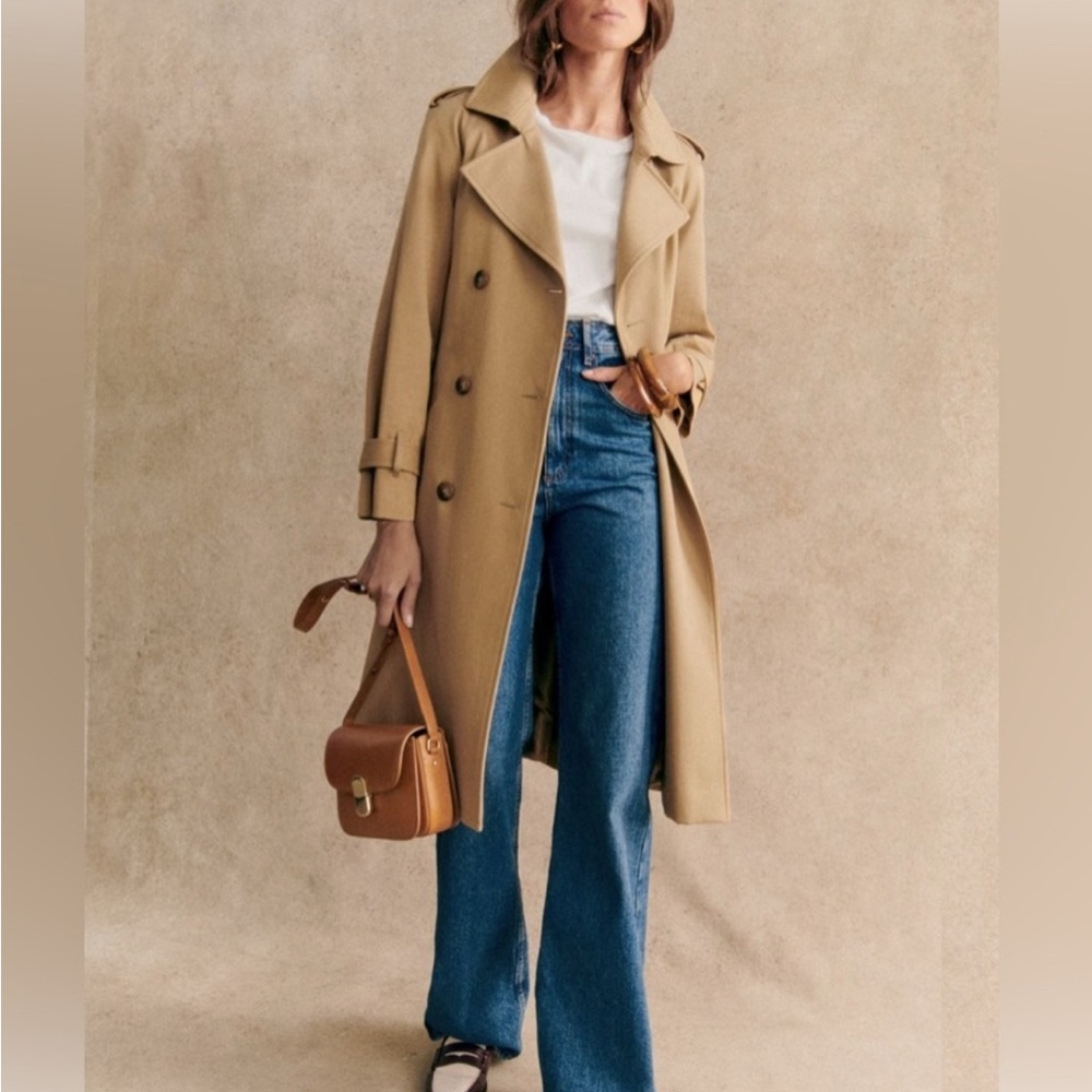 Sezane Tan Double-Breasted Trench Coat